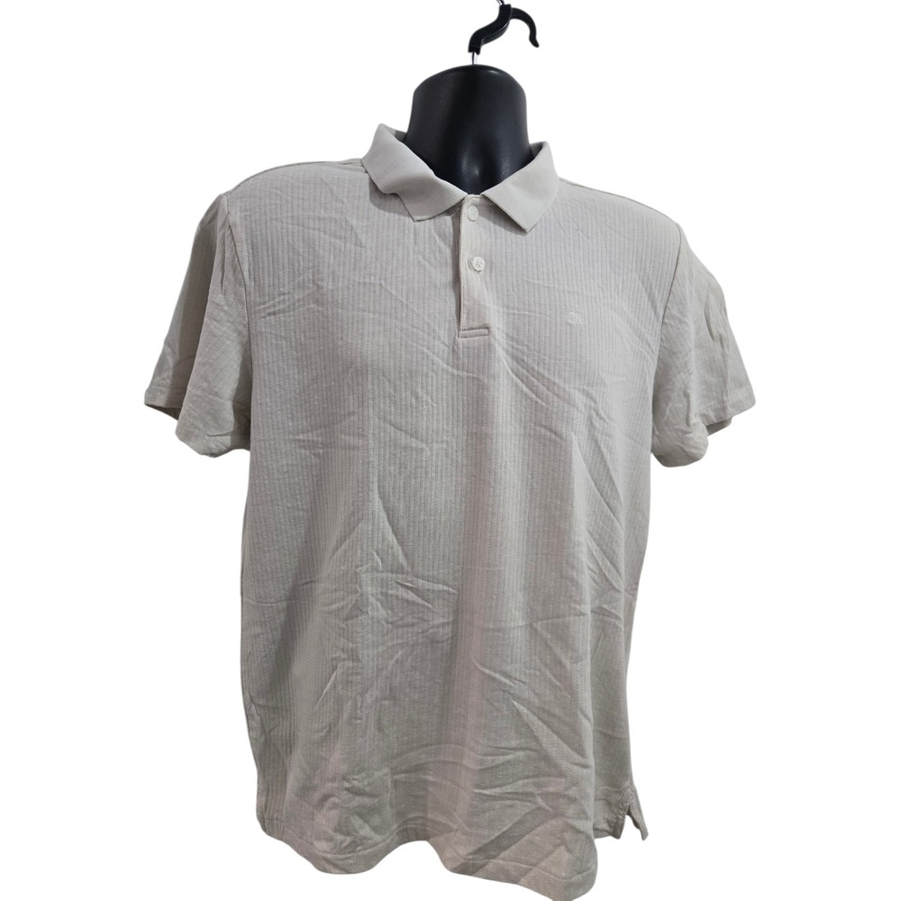 Calvin Klein‎ Men's M Ribbed Knit Polo Shirt Beige Short Sleeve Cotton Blend